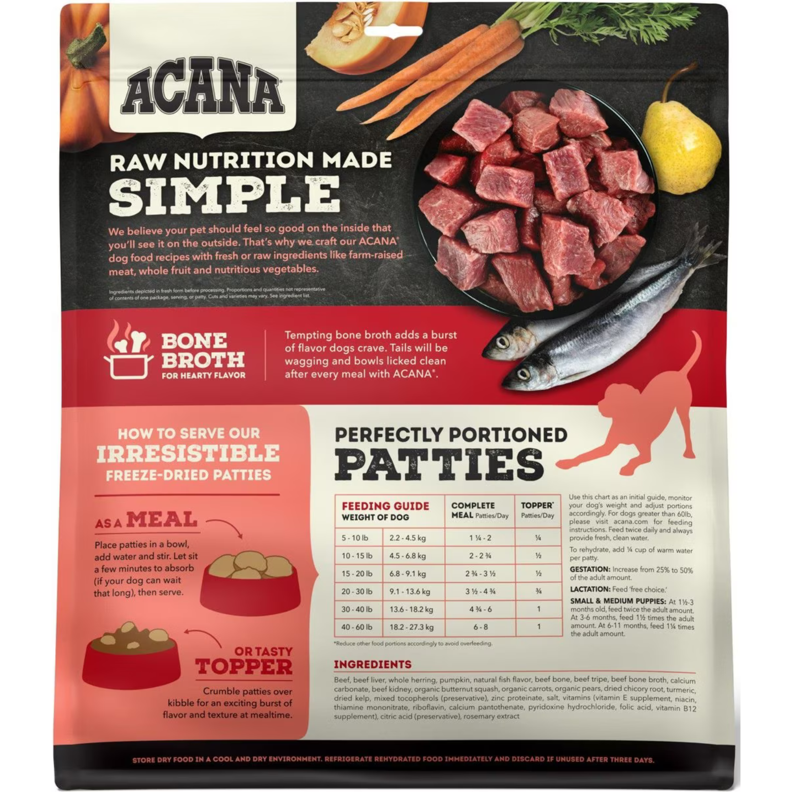 Acana Beef Recipe Patties Grain-Free Freeze-Dried Dog Food & Topper 14-oz