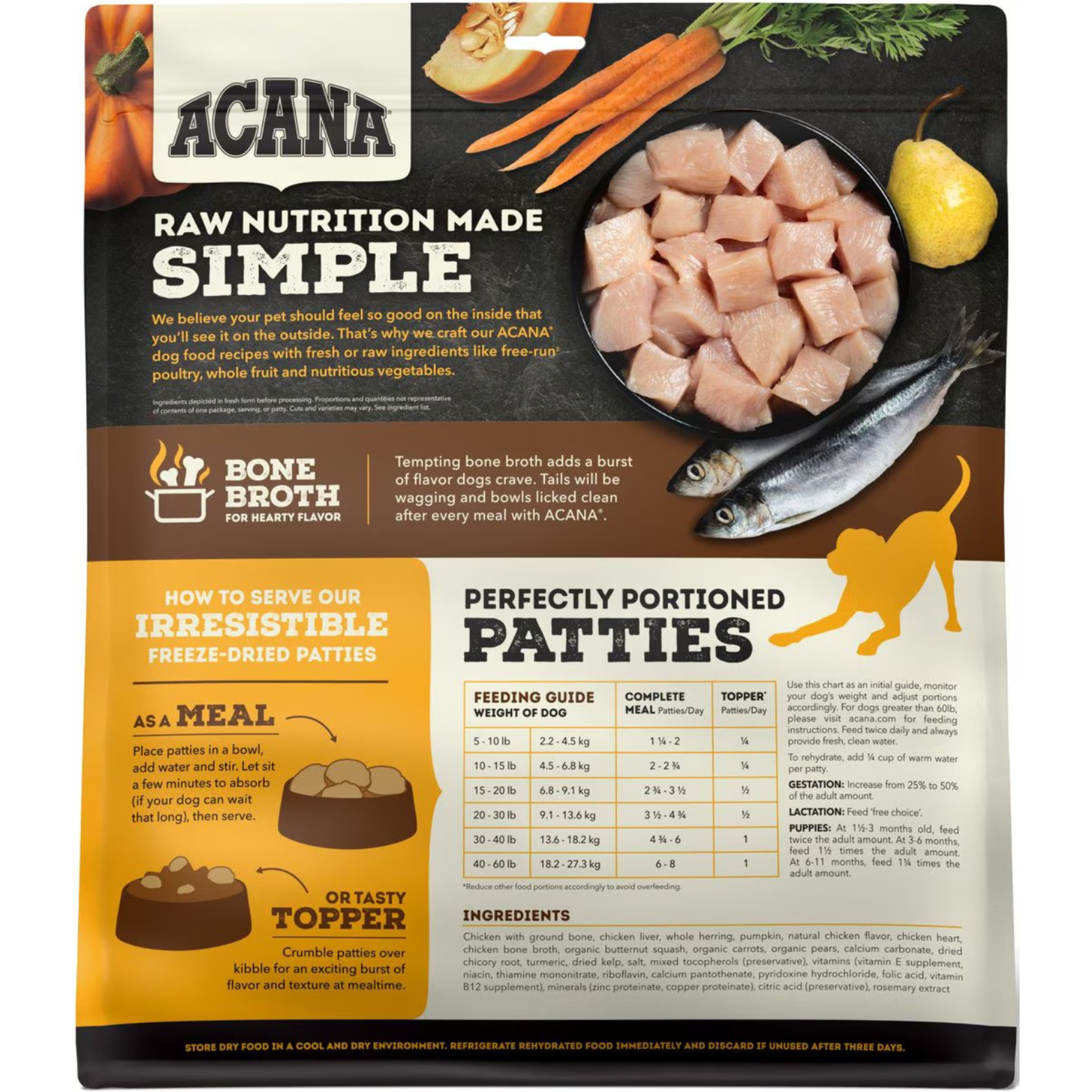 Acana Chicken Recipe Patties Grain-Free Freeze-Dried Dog Food & Topper 14-oz