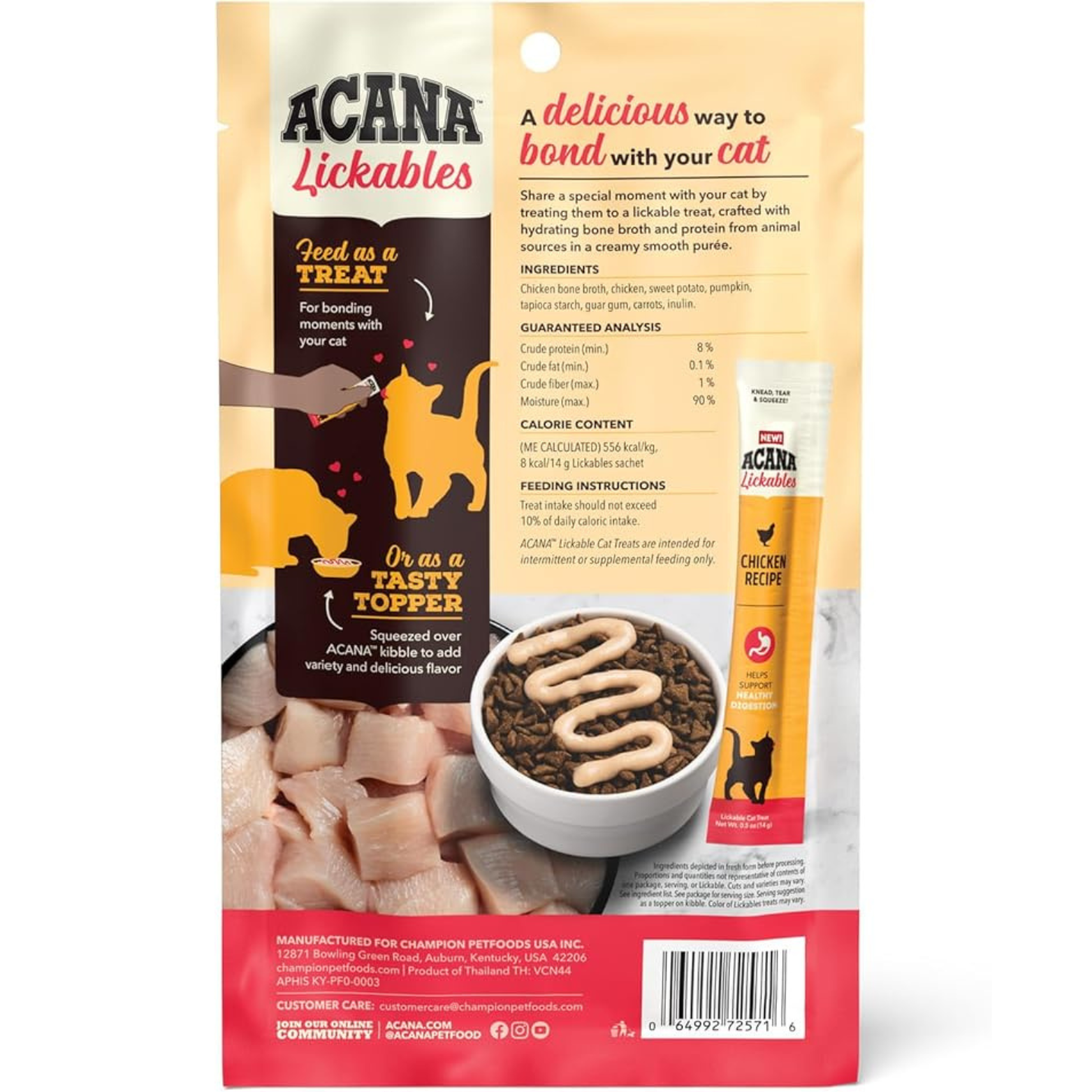 Acana Lickables Healthy Digestion Chicken Recipe Cat Treats, 2.5 oz, 5 count