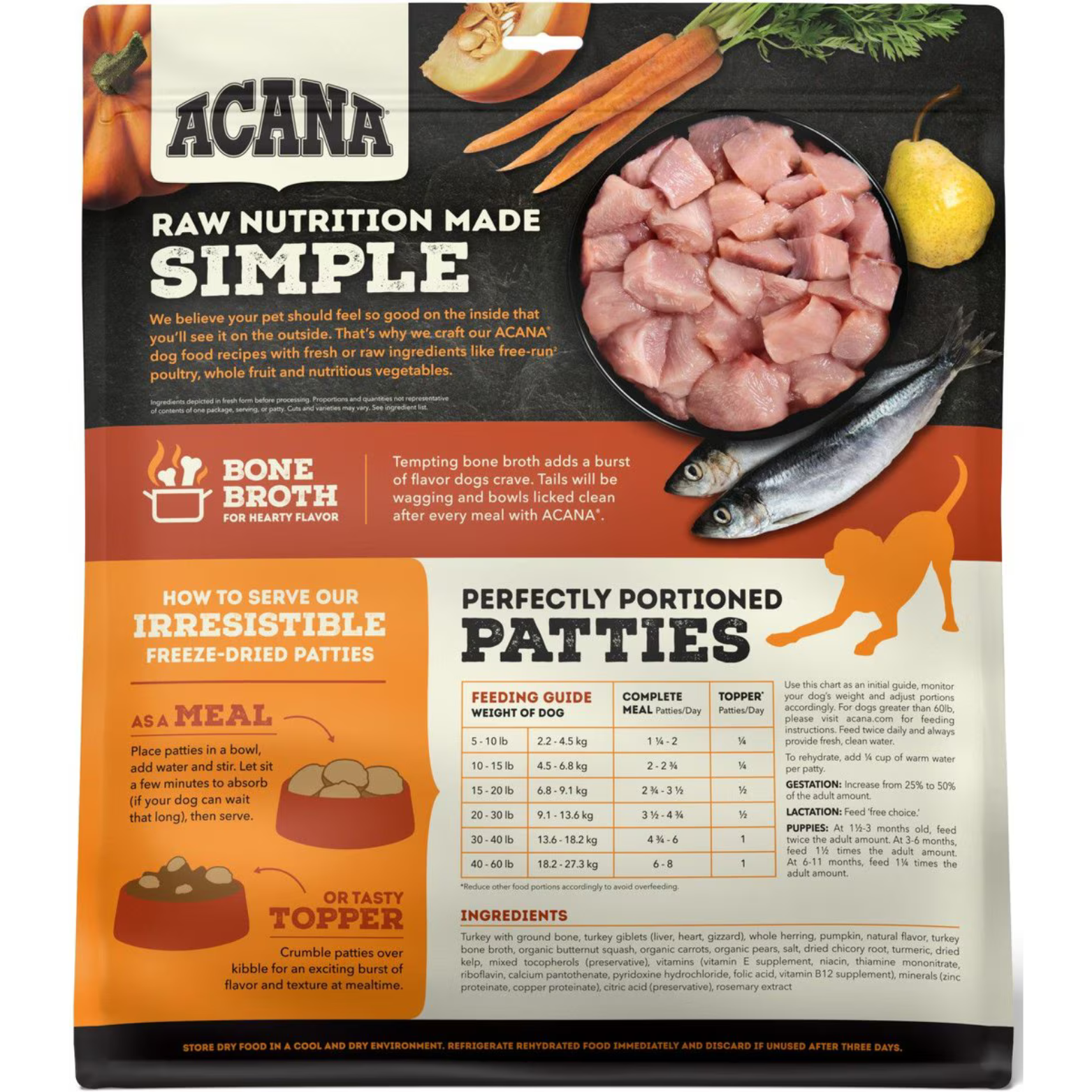 Acana Turkey Recipe Patties Grain-Free Freeze-Dried Dog Food & Topper 14-oz