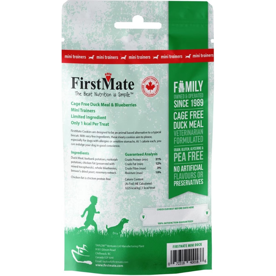 FirstMate Cage Free Duck & Blueberry Mini Trainers Dog Treats, 8 oz