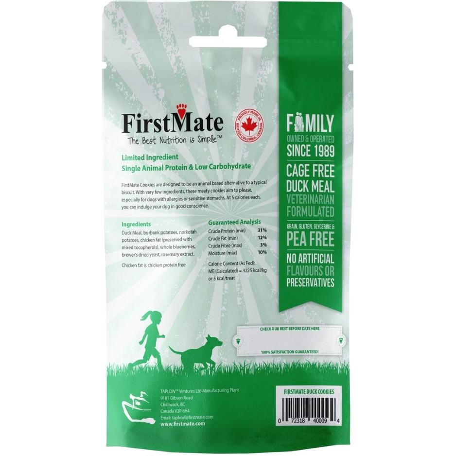 FirstMate Cage Free Duck with Blueberry Dog Treats 8 oz