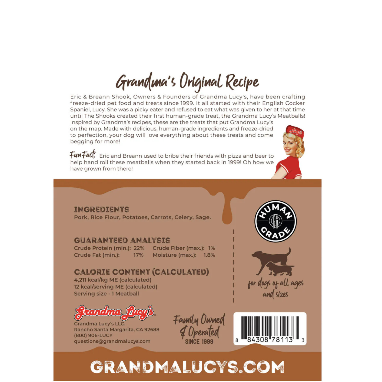 Grandma Lucy's Freeze-Dried Meatballs Pork Roast Dog Treats 3oz