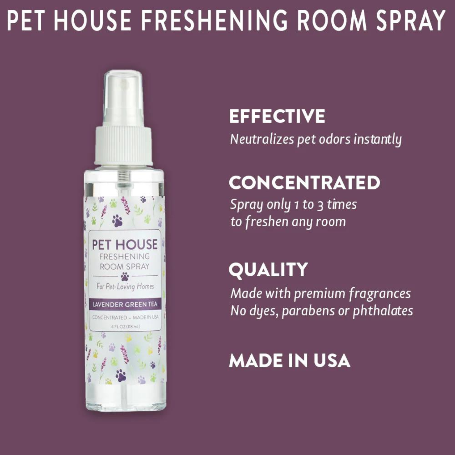 Pet House by One Fur All Lavender Green Tea Seasonal Room Spray 4 oz