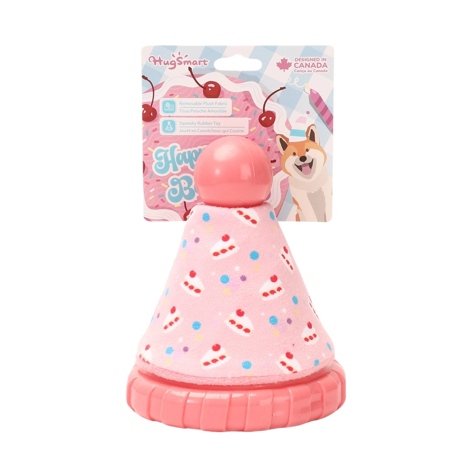 Hugsmart Pet Yappy Birthday Pink Party Hat Rubber Dog Toy