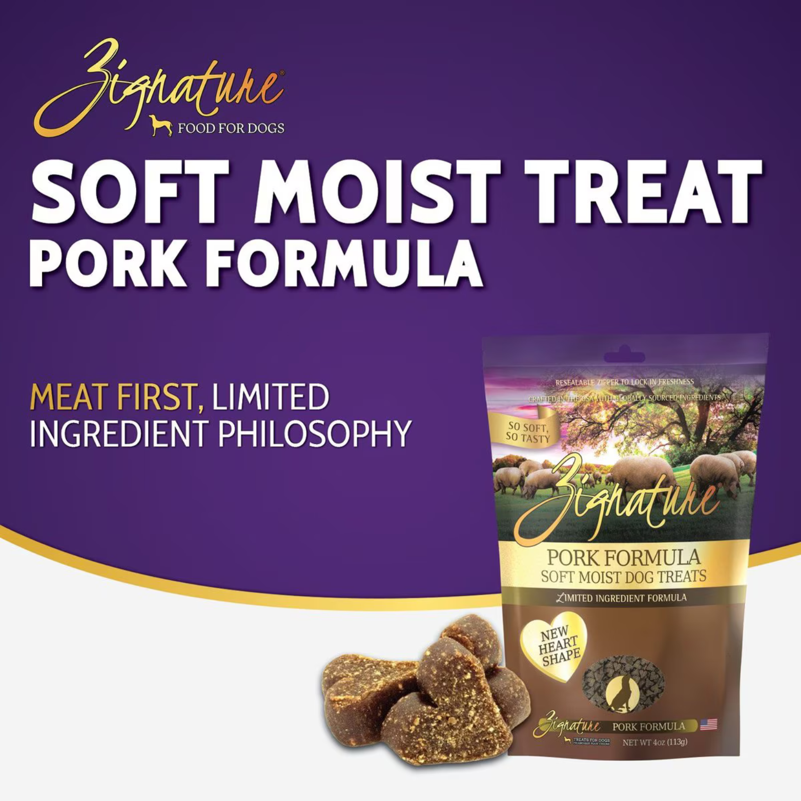 Zignature Pork Formula Soft & Chewy Dog Treats 4 oz