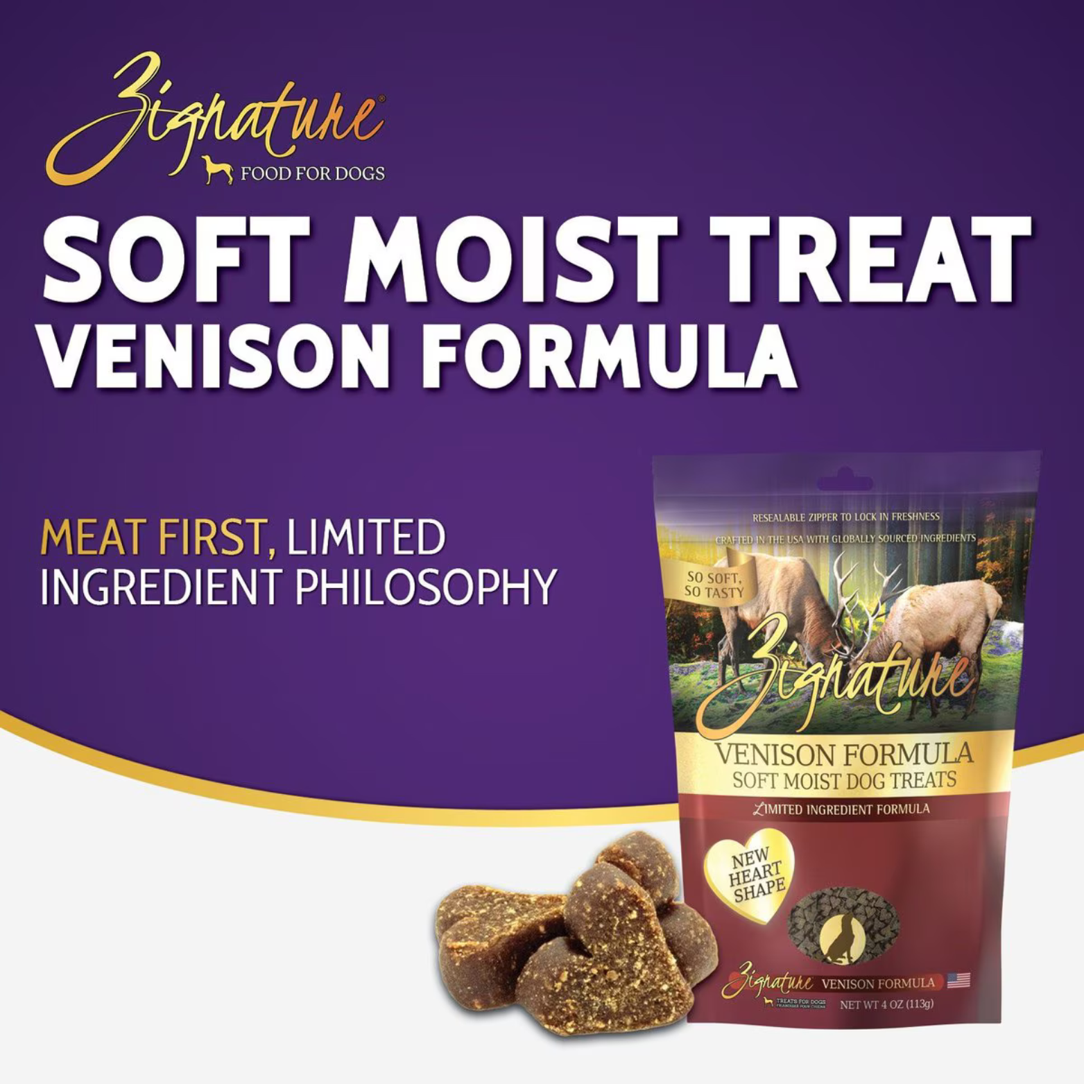 Zignature Venison Formula Soft & Chewy Dog Treats 4 oz