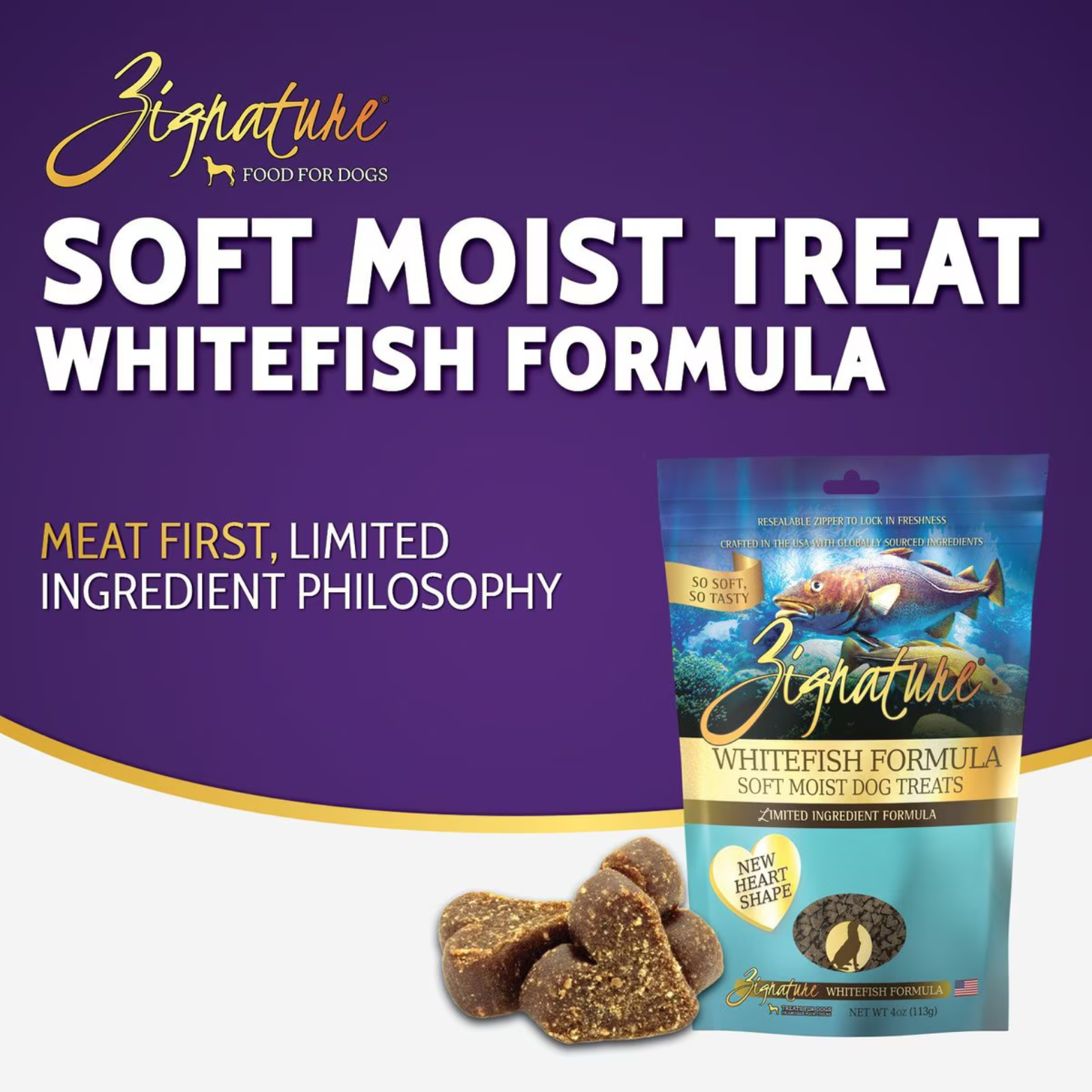 Zignature Whitefish Formula Soft & Chewy Dog Treats 4 oz