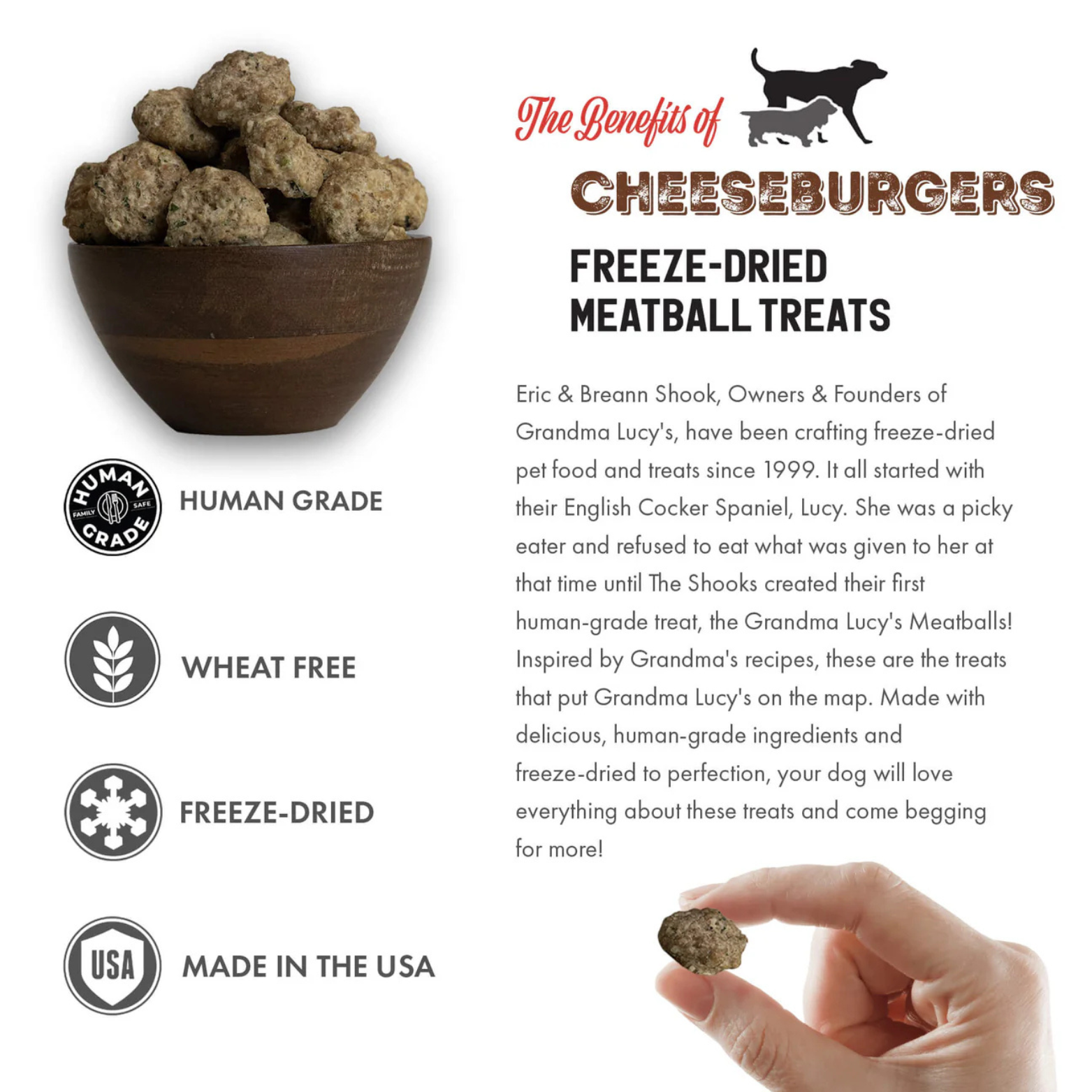 Grandma Lucy's Freeze-Dried Meatballs Cheeseburger Dog Treats 3oz