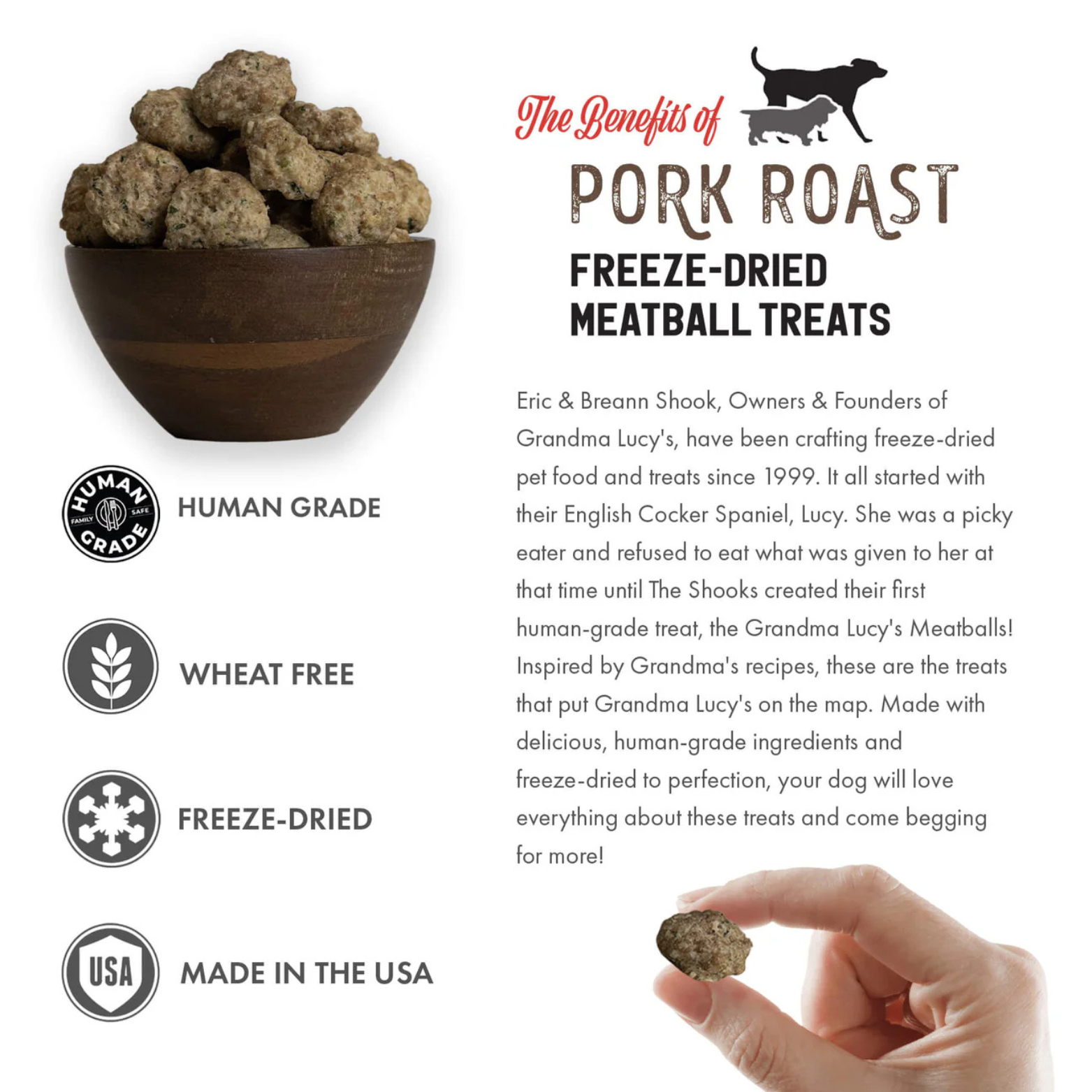 Grandma Lucy's Freeze-Dried Meatballs Pork Roast Dog Treats 3oz