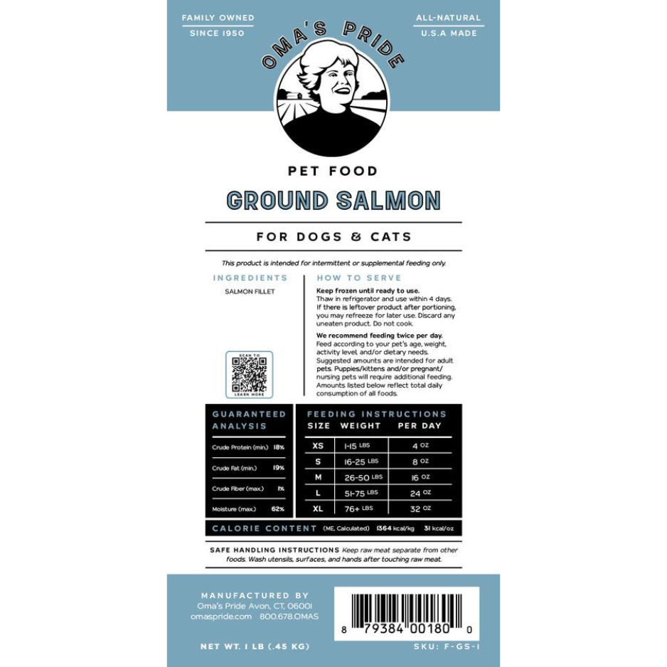 Oma's Pride Ground Salmon Raw Frozen Dog & Cat Food