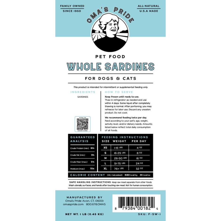 Oma's Pride Whole Sardine Raw Frozen Dog & Cat Food