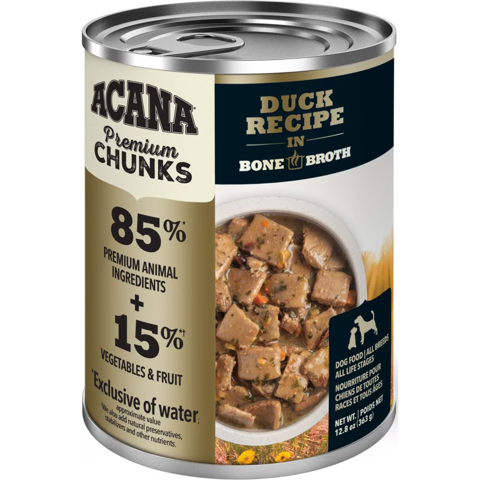 Acana Premium Chunks Duck Recipe in Bone Broth Canned Dog Food, 12.8-oz