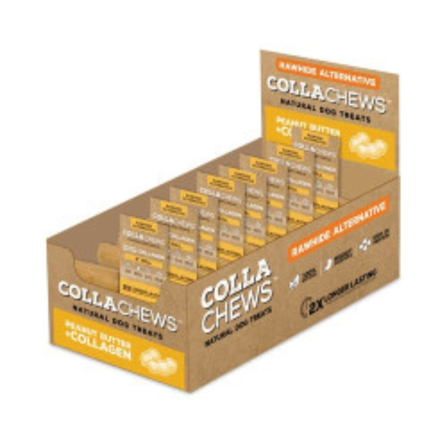 CollaChews Rawhide Alternative Collagen Roll Dog Treats Peanut Butter 6"