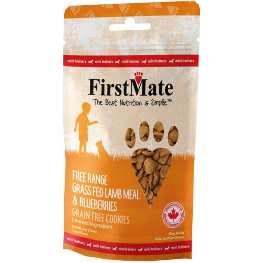 FirstMate Free Range Grass Fed Lamb & Blueberry Mini Trainers Dog Treats, 8 oz