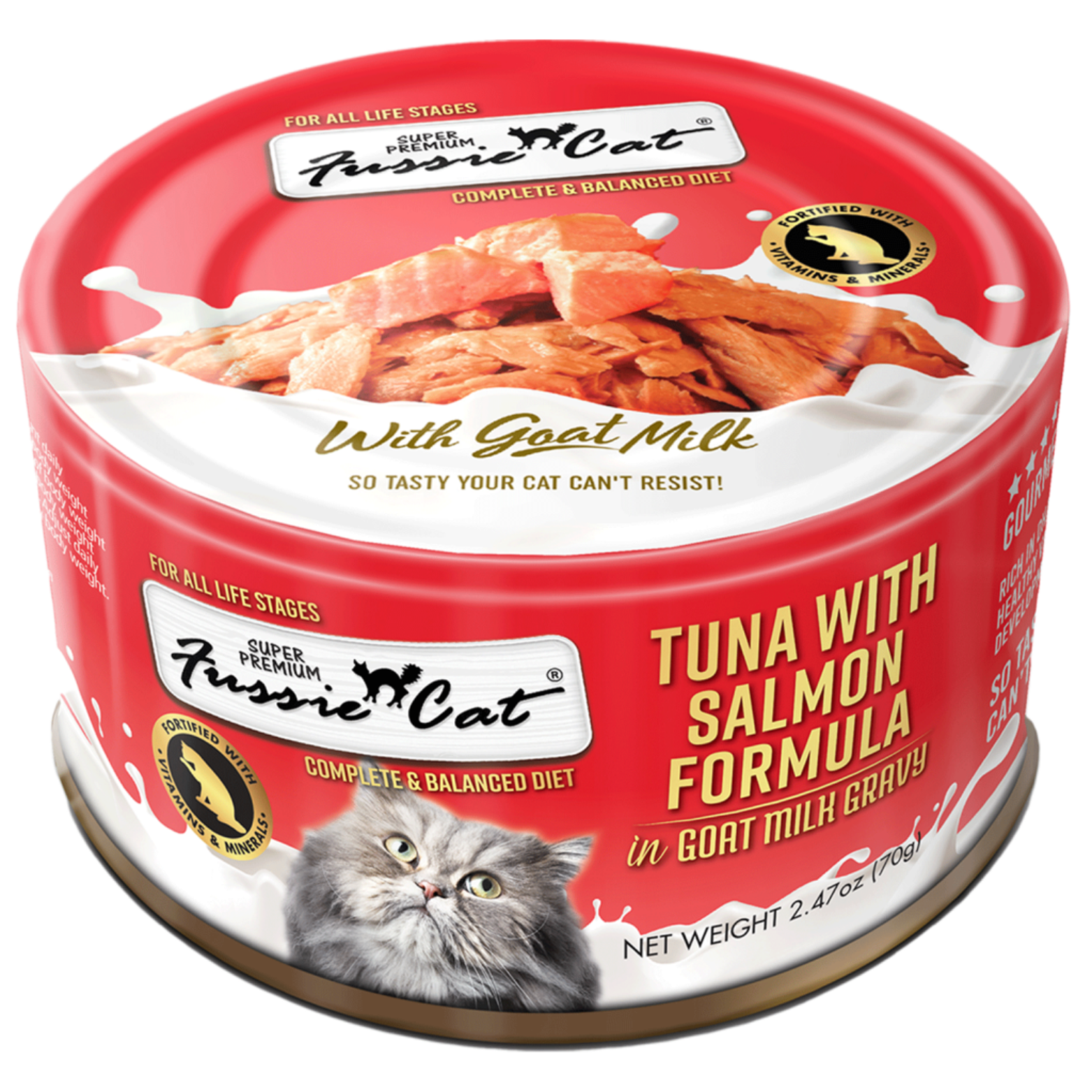 Fussie Cat Premium Tuna with Salmon in Goats Milk Wet Cat Food, 2.47-oz