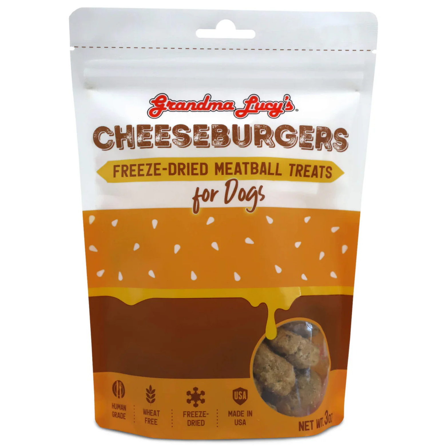 Grandma Lucy's Freeze-Dried Meatballs Cheeseburger Dog Treats 3oz