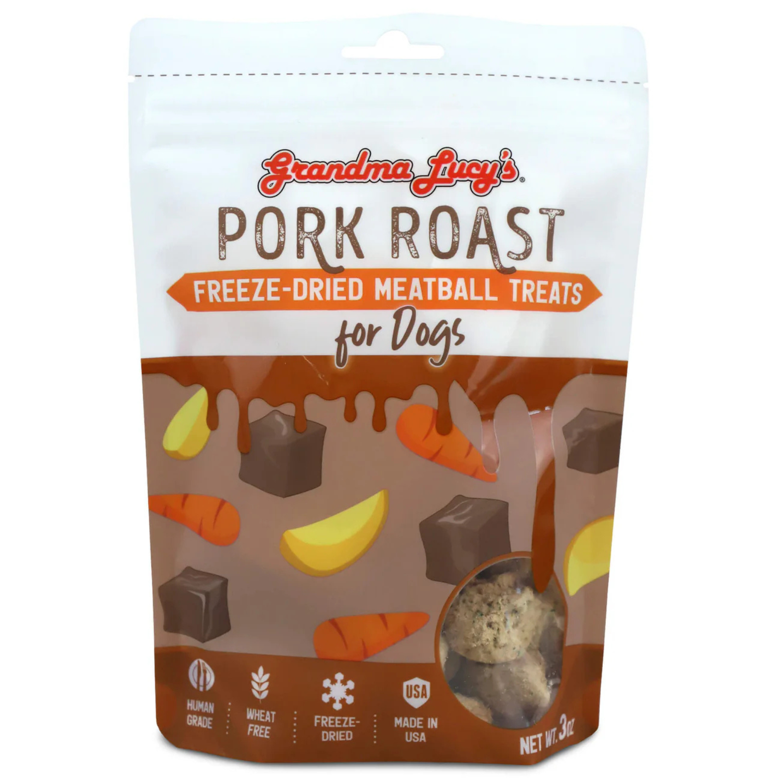 Grandma Lucy's Freeze-Dried Meatballs Pork Roast Dog Treats 3oz