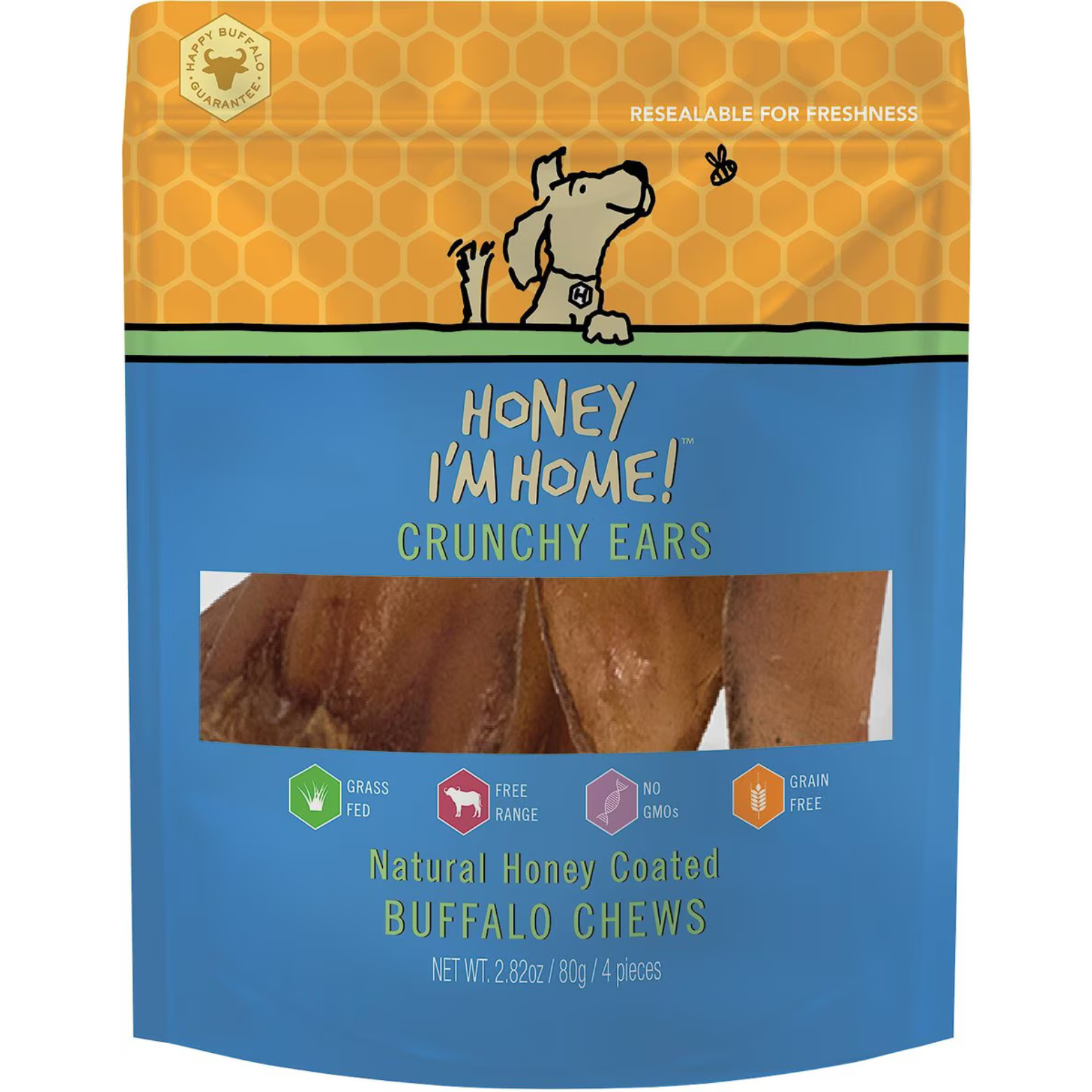 Honey I'm Home Crunchy Ears Natural Honey Coated Buffalo Chews Dog Treats