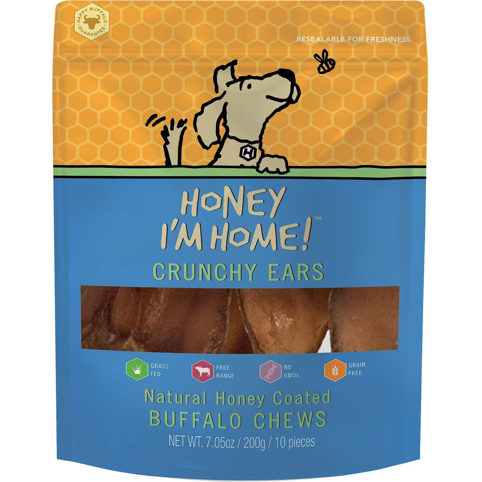 Honey I'm Home Crunchy Ears Natural Honey Coated Buffalo Chews Dog Treats