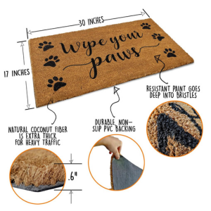 MAINEVENT Coir Welcome Mat - Wipe Your Paws 30 x 17 Inch - Mutts & Co.