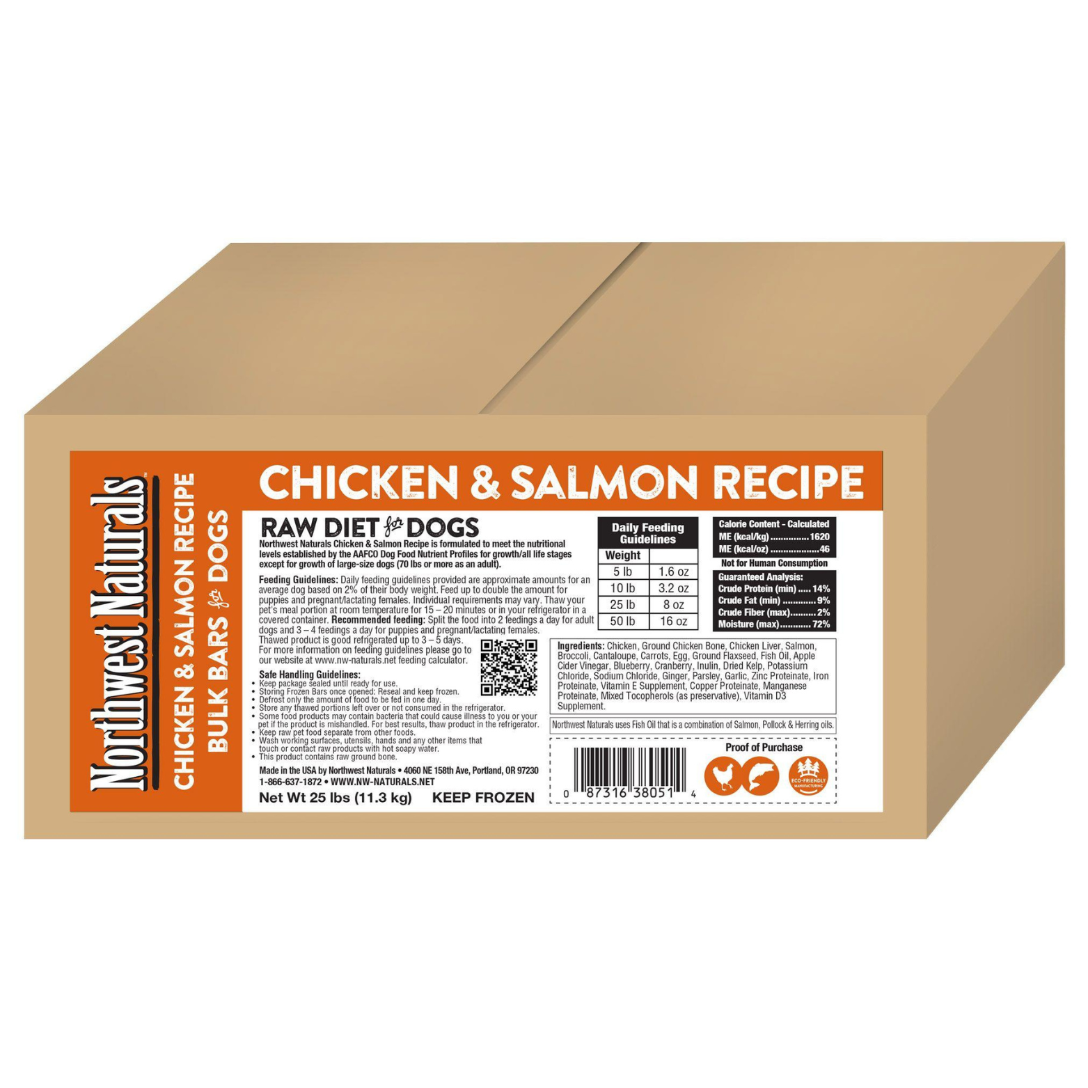 Northwest Naturals Raw Frozen Chicken & Salmon Dinner Bars Dog Food 25 lb