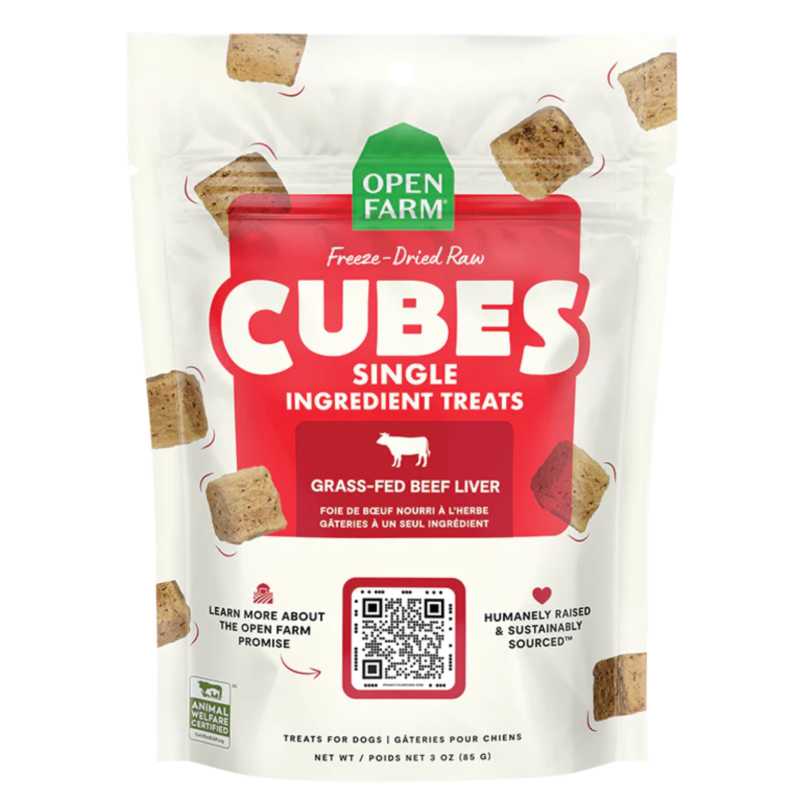 Open Farm Cubes Freeze Dried Raw Single Ingredient Beef Liver Dog Treats 3-oz