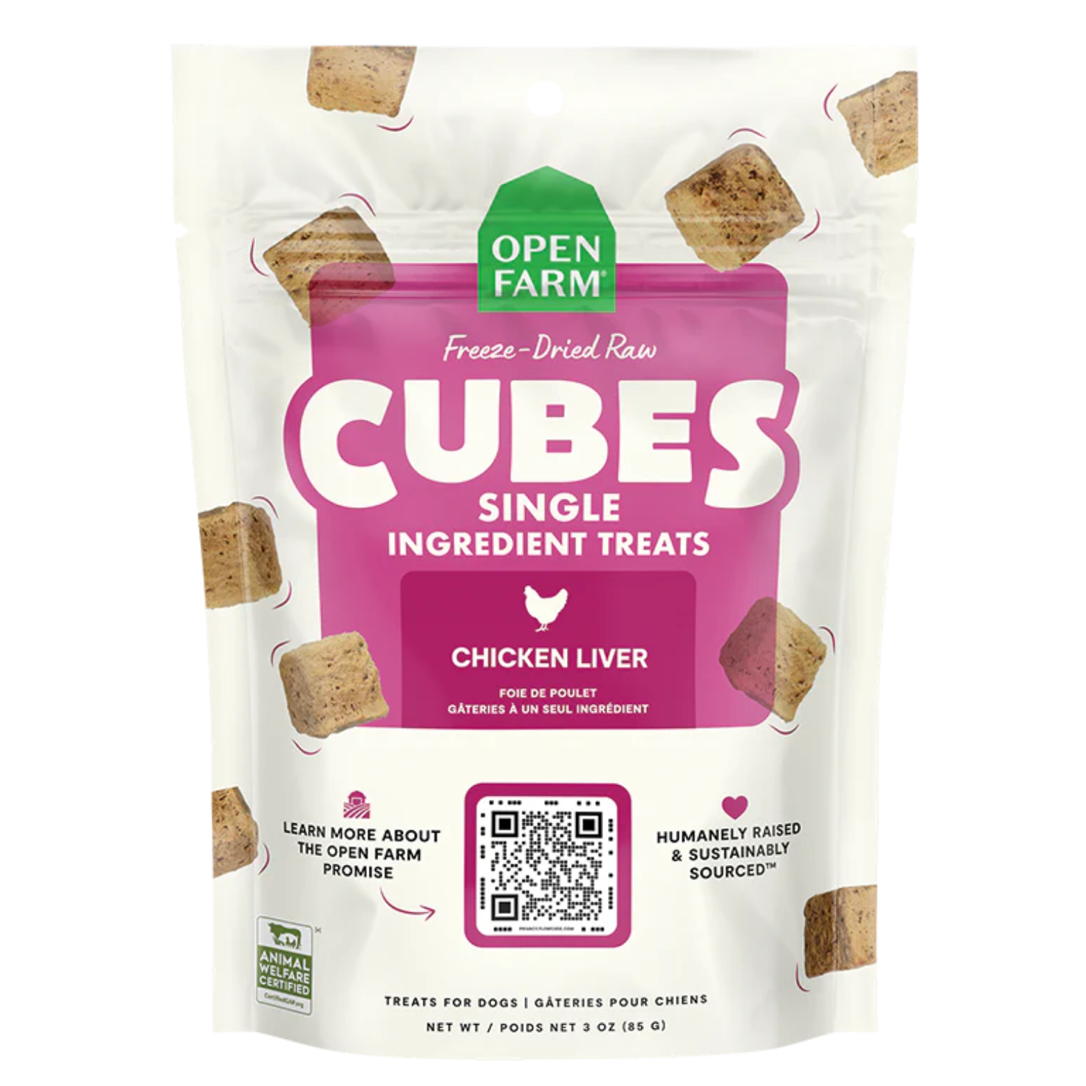 Open Farm Cubes Freeze Dried Raw Single Ingredient Chicken Liver Dog Treats 3-oz