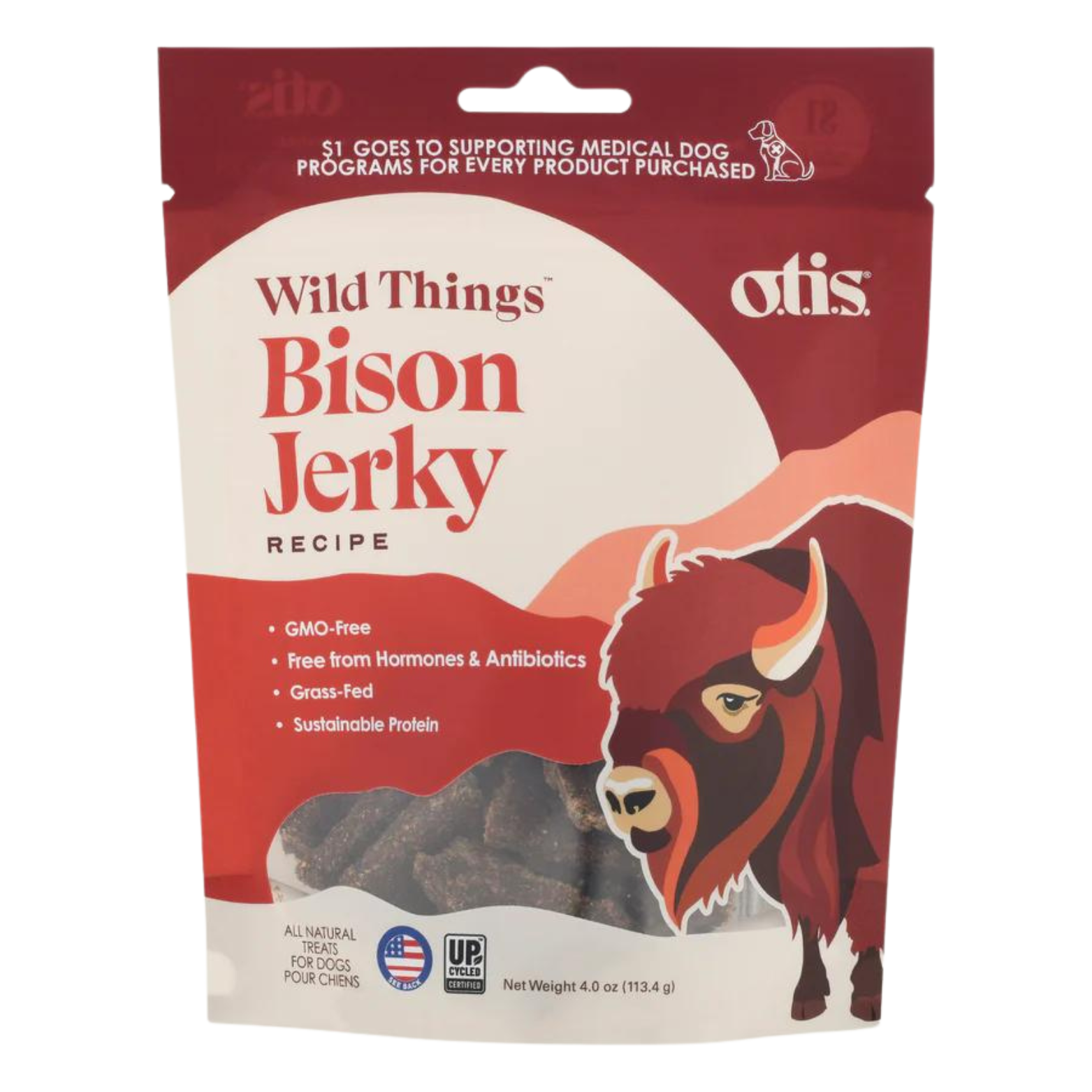 Otis Wild Things Bison Recipe Jerky Dog Treats 4 oz