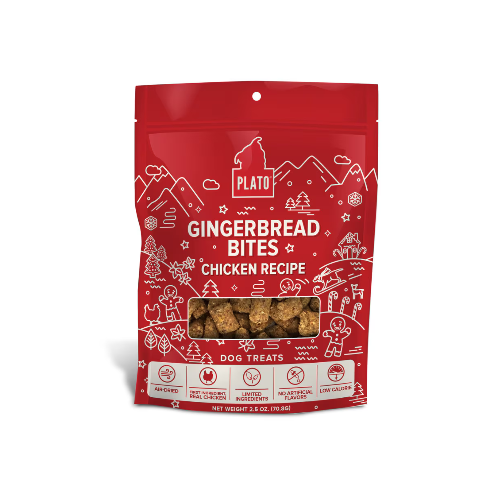 Plato Holiday Gingerbread Chicken Small Bites Dog Treats, 2.5 oz