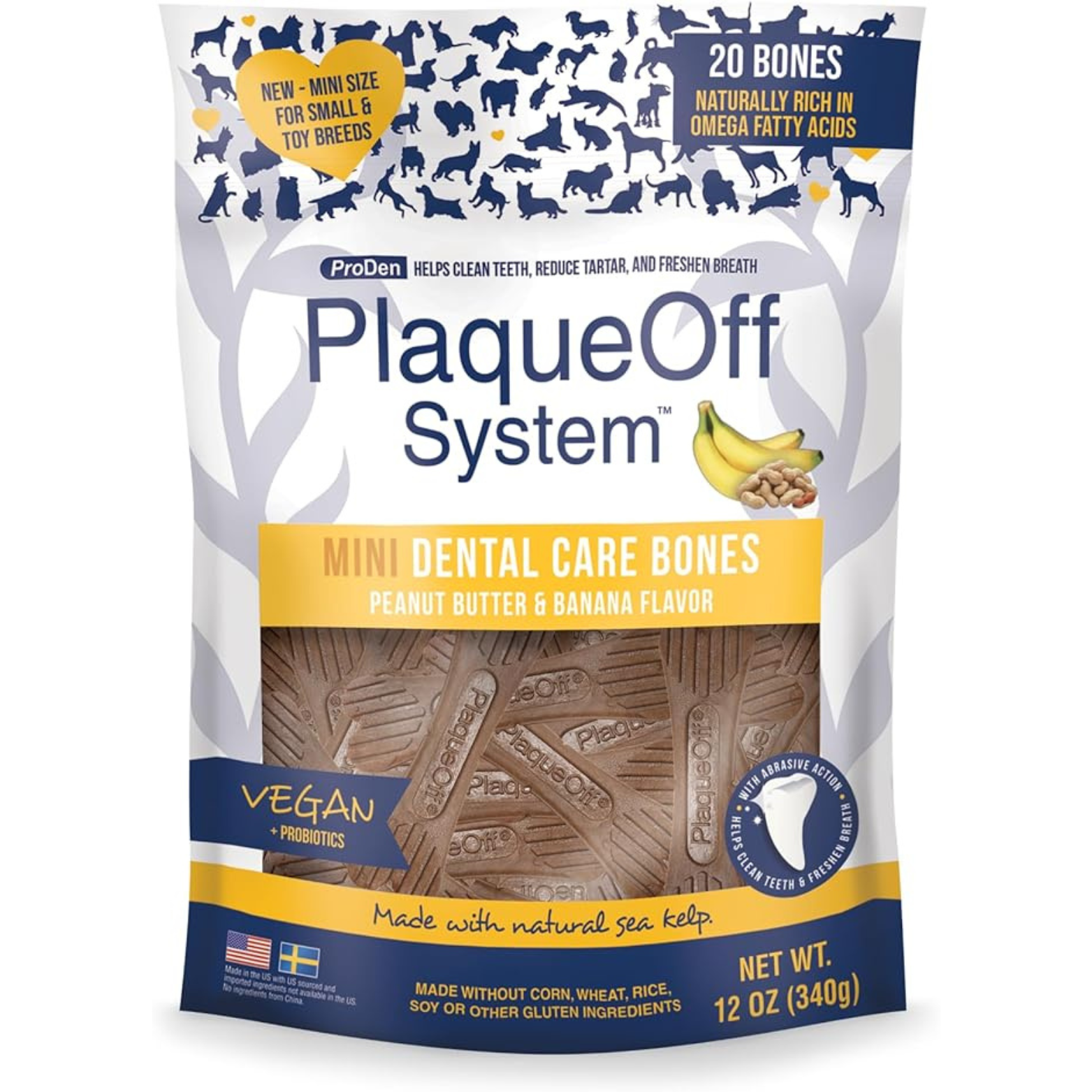 ProDen PlaqueOff Mini Dental Bones Peanut Butter & Banana 12 oz.