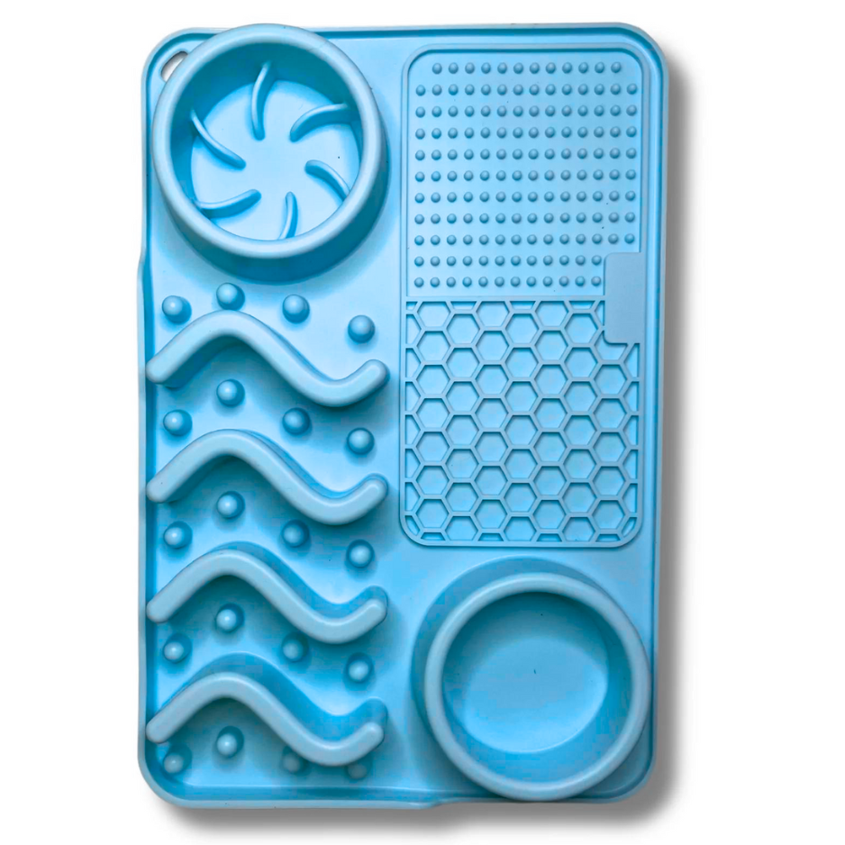 Pups Up Rectangle Lick Mat & Slow Feeder Combo Blue