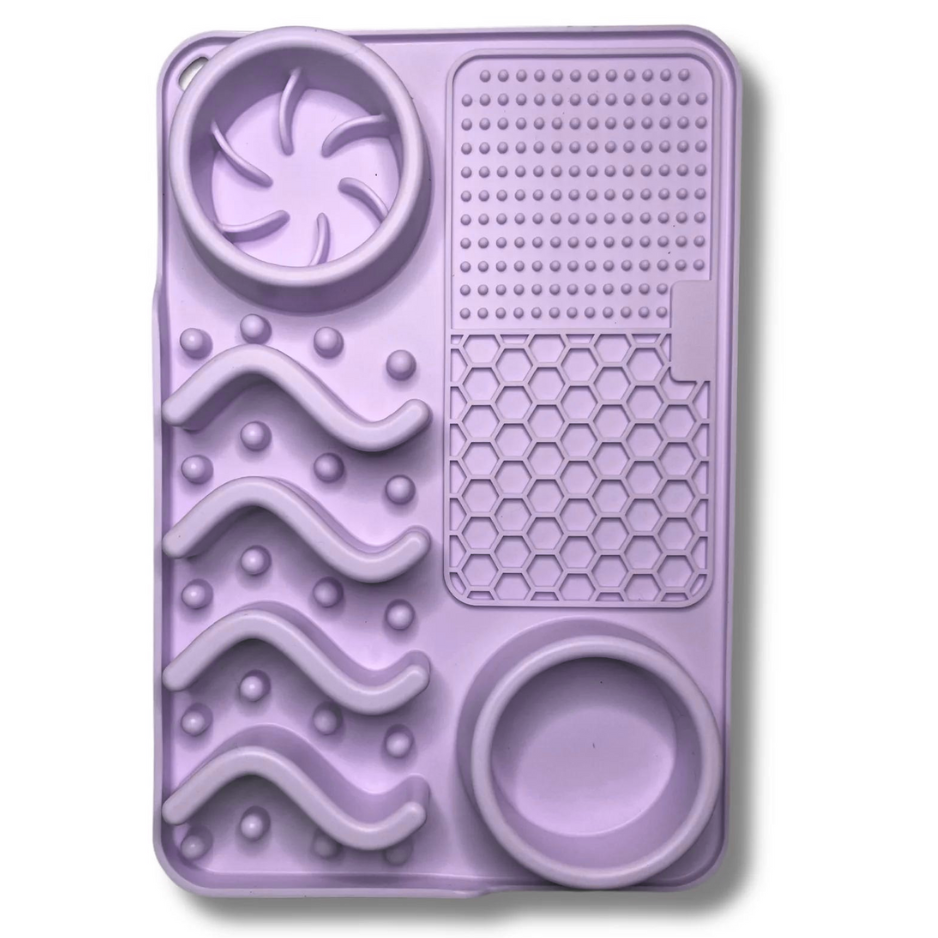 Pups Up Rectangle Lick Mat & Slow Feeder Combo Purple