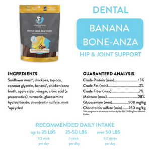 Shameless Pets Banana Bone-anza Dental Sticks for Dogs, 7.2oz