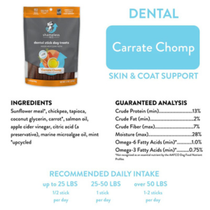 Shameless Pets Carrate Chomp Dental Sticks for Dogs, 7.2oz