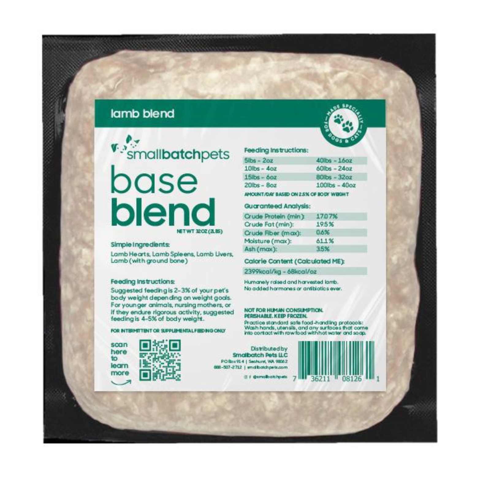 Small Batch Frozen Lamb Blend for Dogs & Cats, 2 lb