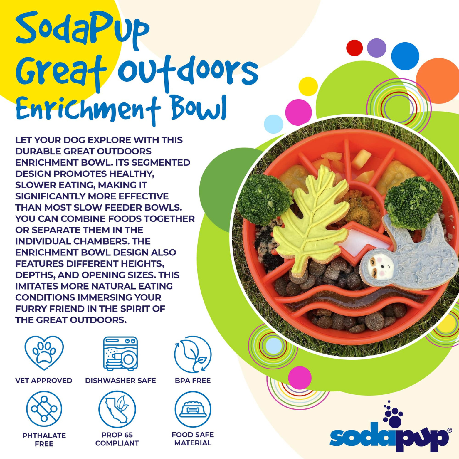 SodaPup Enriching Slow Feeder Great Outdoors Ebowl for Dogs Orange