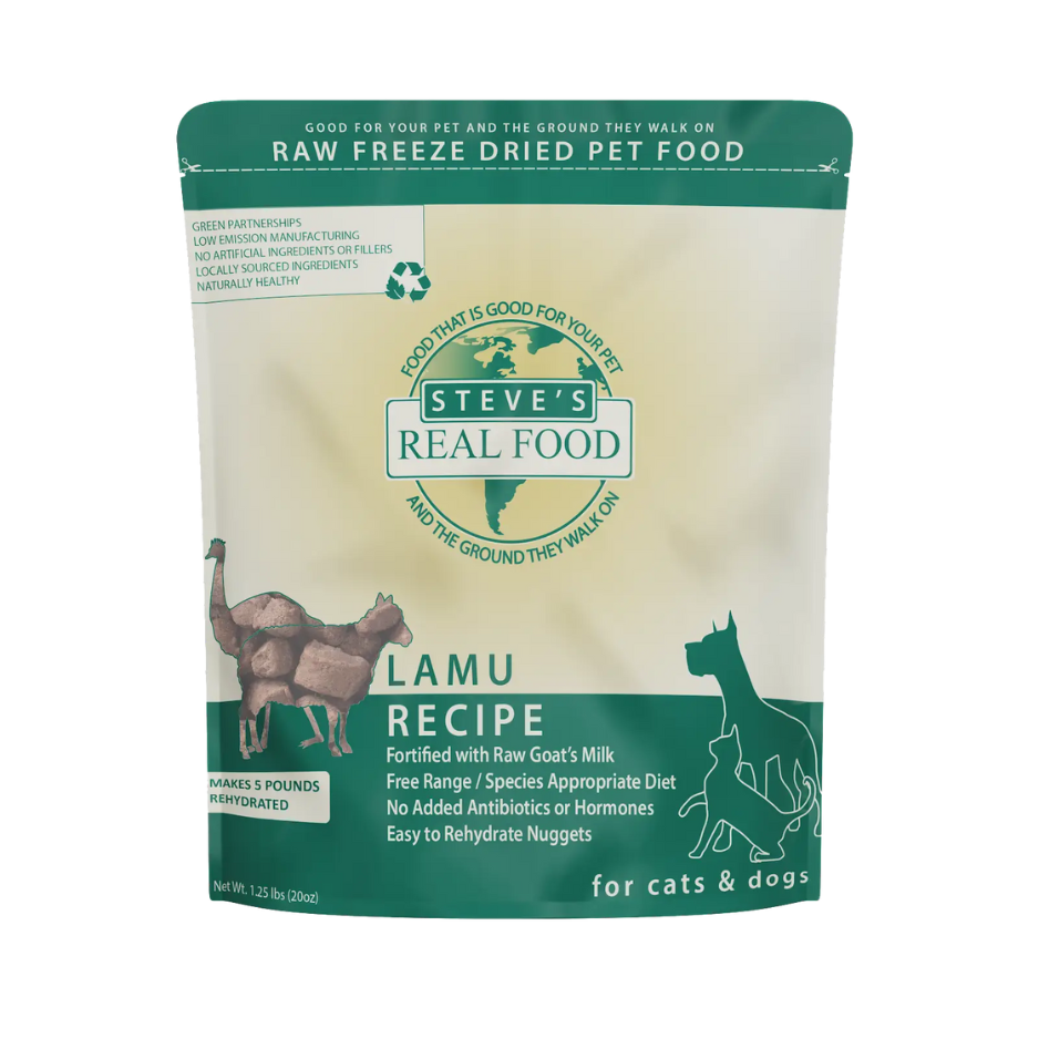 Steve's Real Food Freeze-Dried Raw Dog and Cat Food Nuggets Lamu, 1.25 lbs