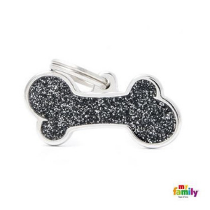 MyFamily Bone Glitter Tag Black - Mutts & Co.