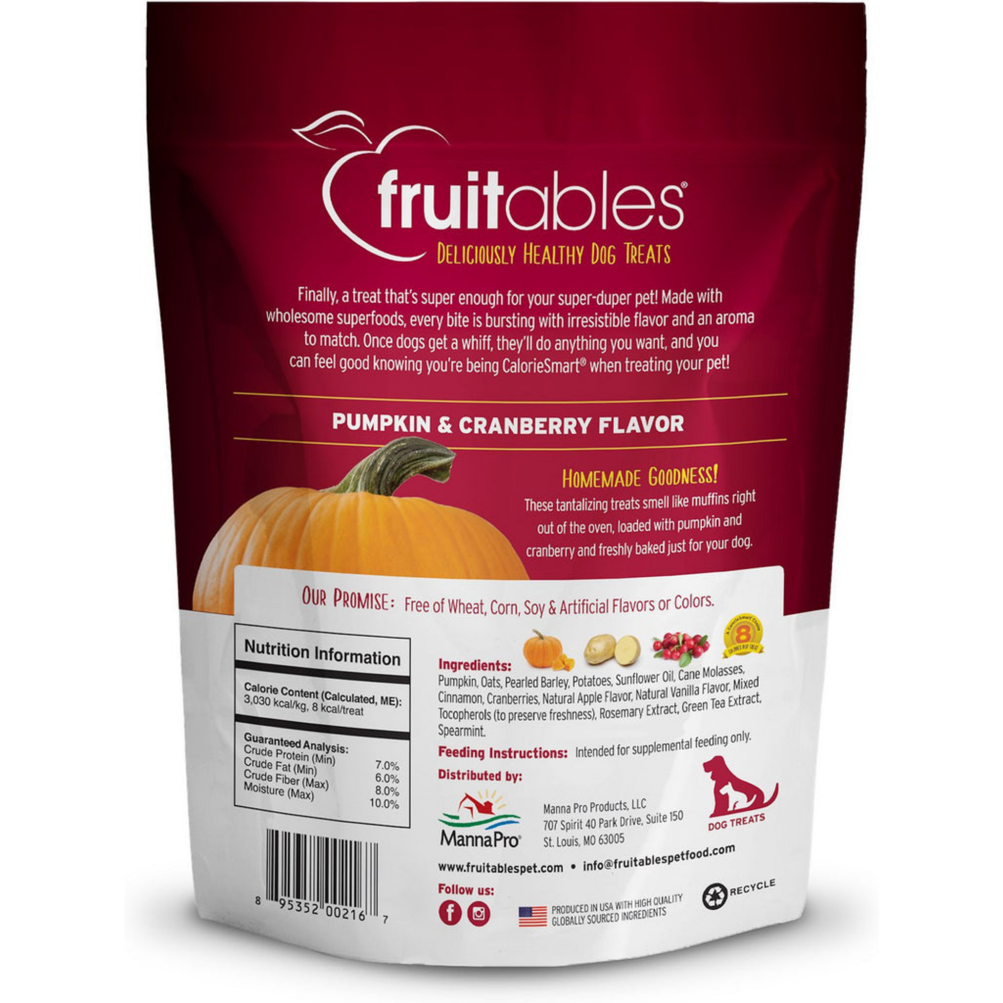 Fruitables Pumpkin & Cranberry Flavor Crunchy Dog Treats 7oz - Mutts & Co.