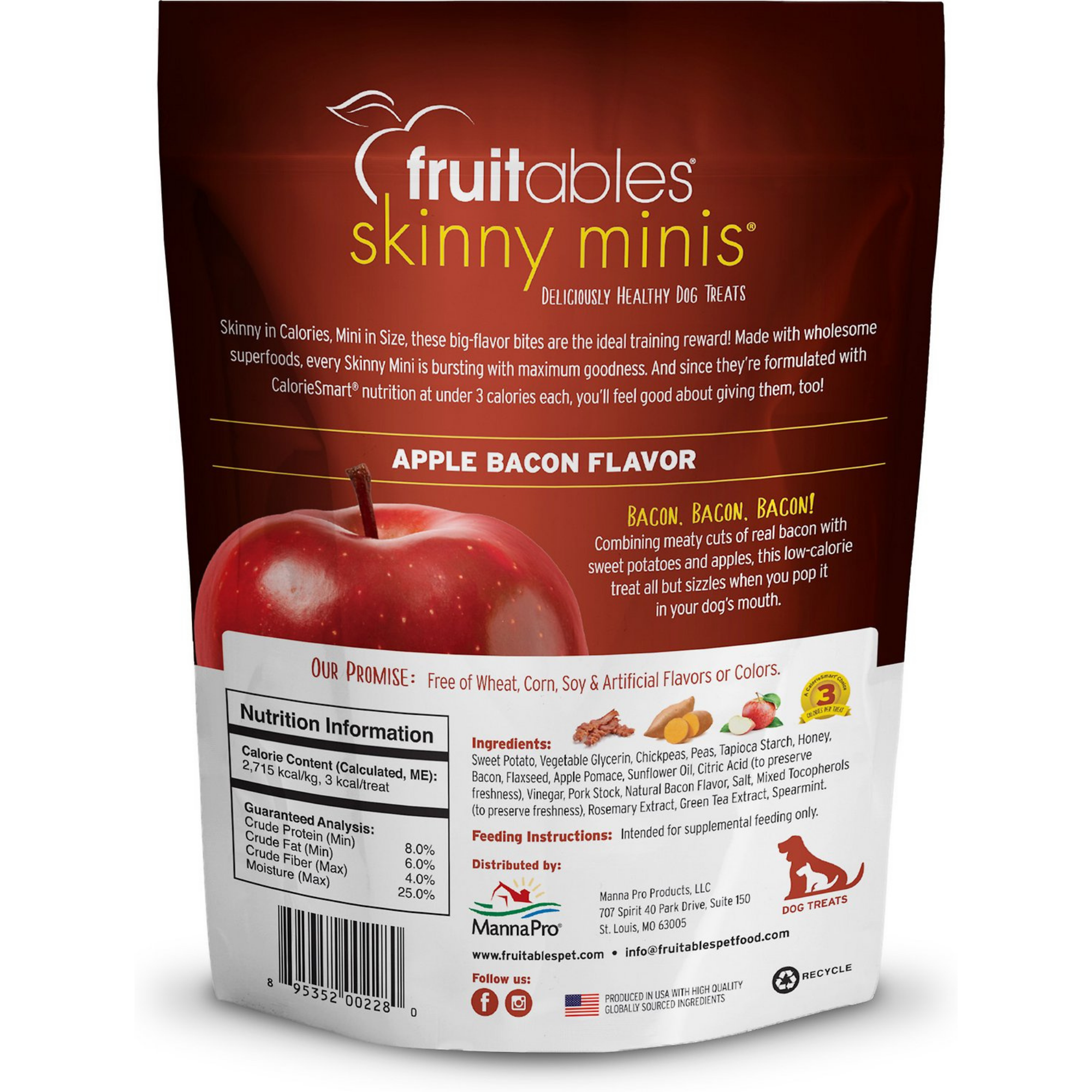 Fruitables Skinny Minis Apple Bacon Flavor Soft & Chewy Dog Treats 12oz - Mutts & Co.