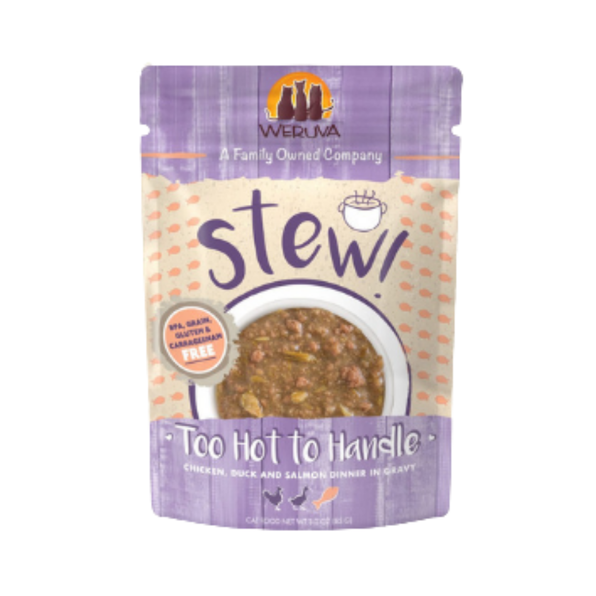 Weruva Stew! Too Hot to Handle Chicken, Duck & Salmon Dinner in Gravy Wet Cat Food Pouches 3oz - Mutts & Co.