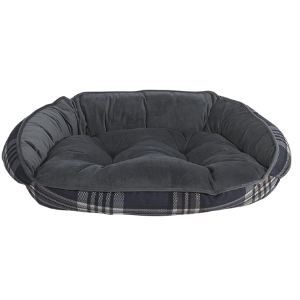 Bowsers Crescent Dog Bed Microvelvet Greystone Tartan - Mutts & Co.