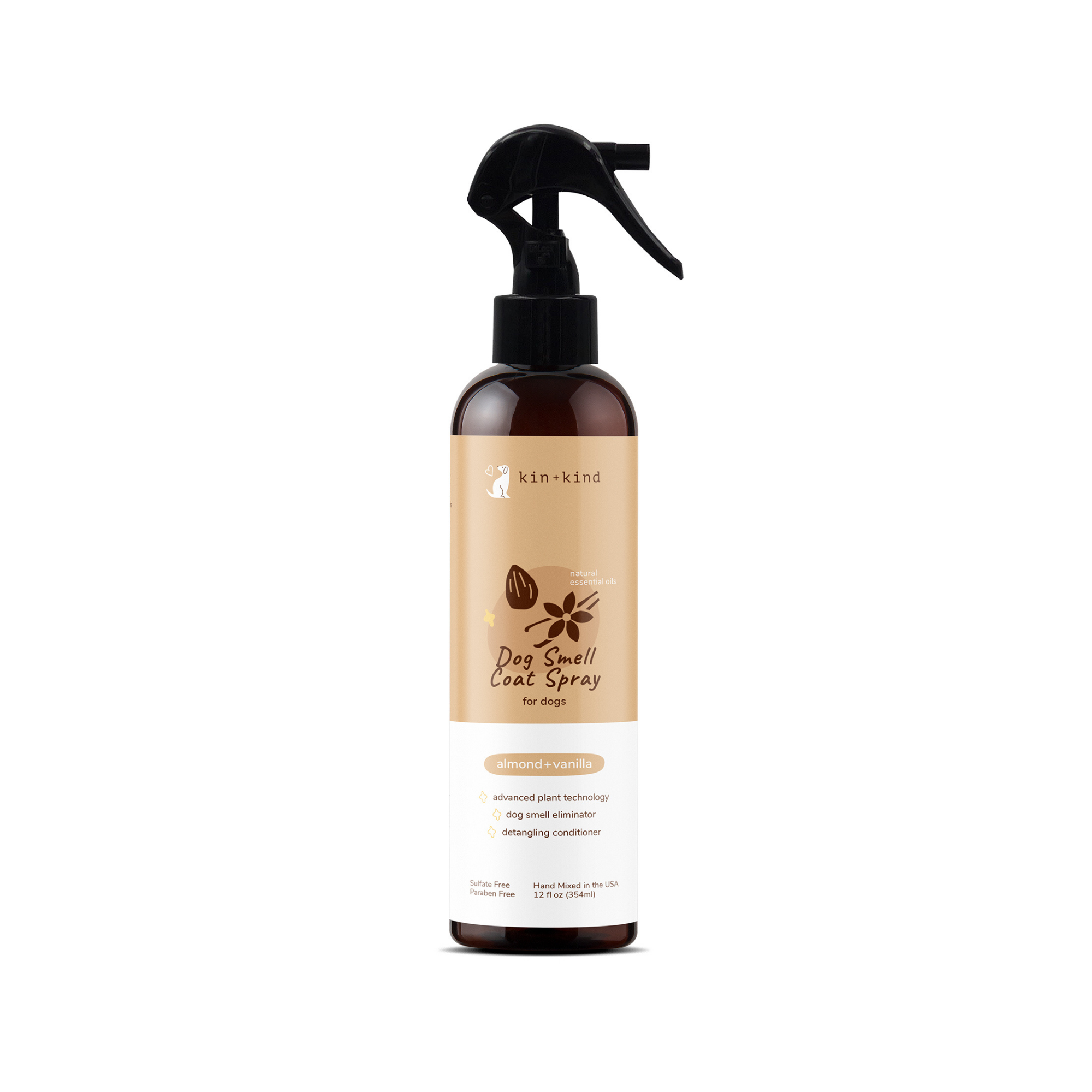 Kin + Kind Almond & Vanilla Natural Coat Spray for Dog Smells 12 oz - Mutts & Co.