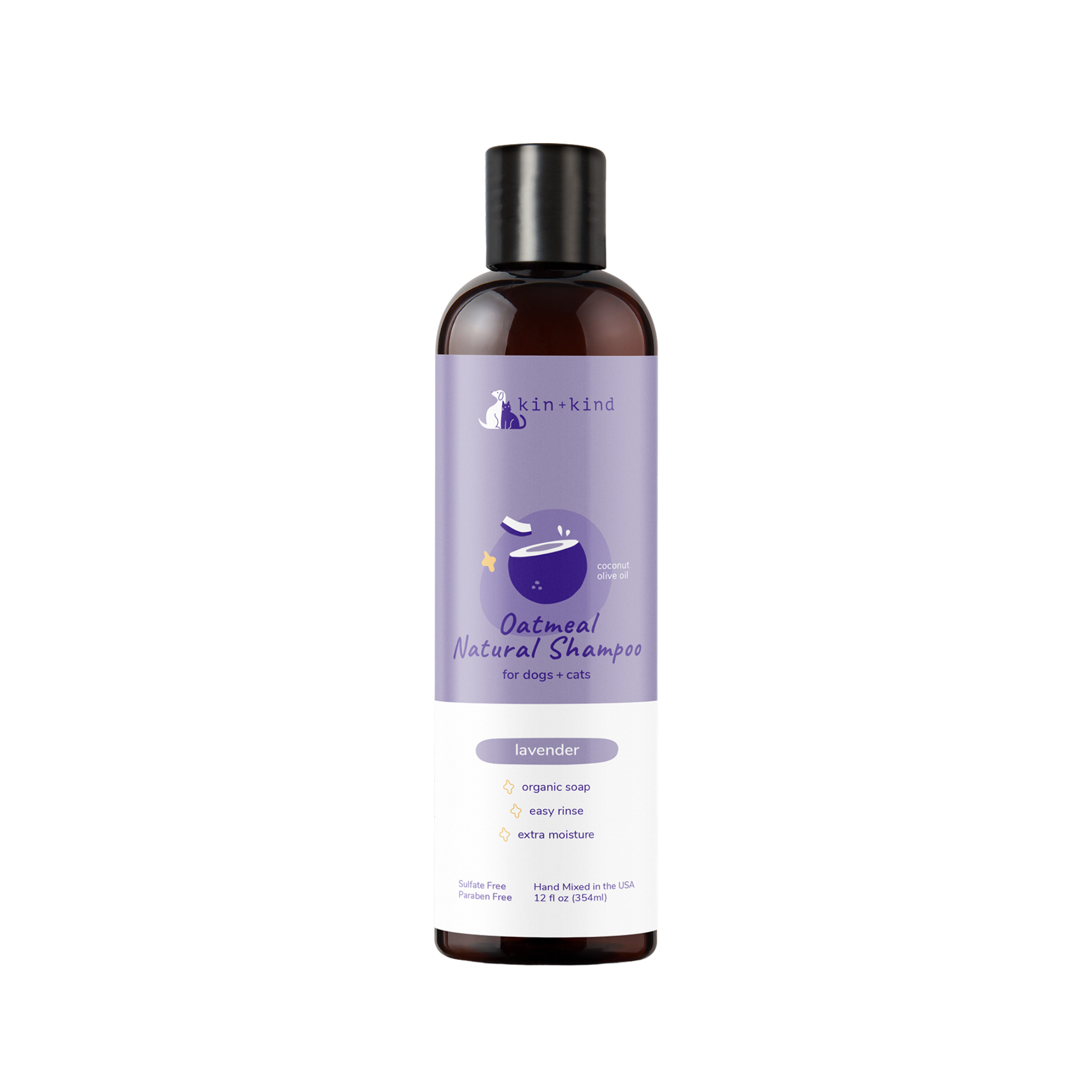 Kin+Kind Oatmeal Natural Shampoo for Dogs & Cats Lavender, 12 oz - Mutts & Co.