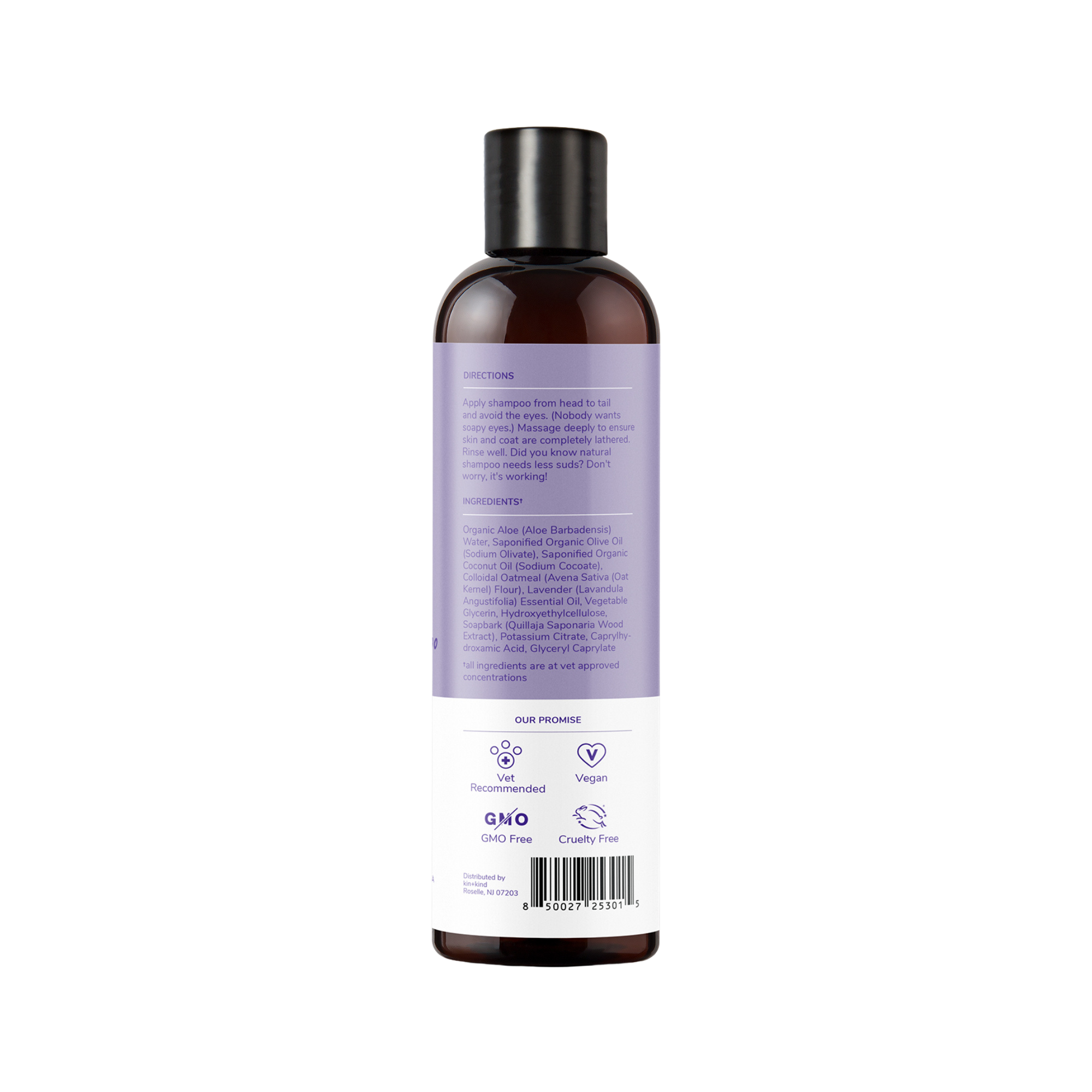 Kin+Kind Oatmeal Natural Shampoo for Dogs & Cats Lavender, 12 oz - Mutts & Co.